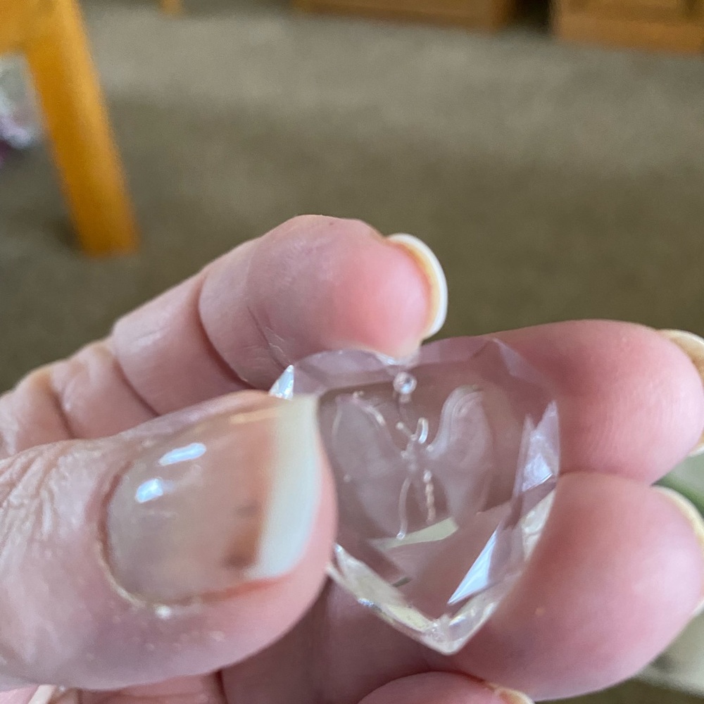 New - Small Chrystal Pendant - Heart Shape / Butterfly Etched in Center